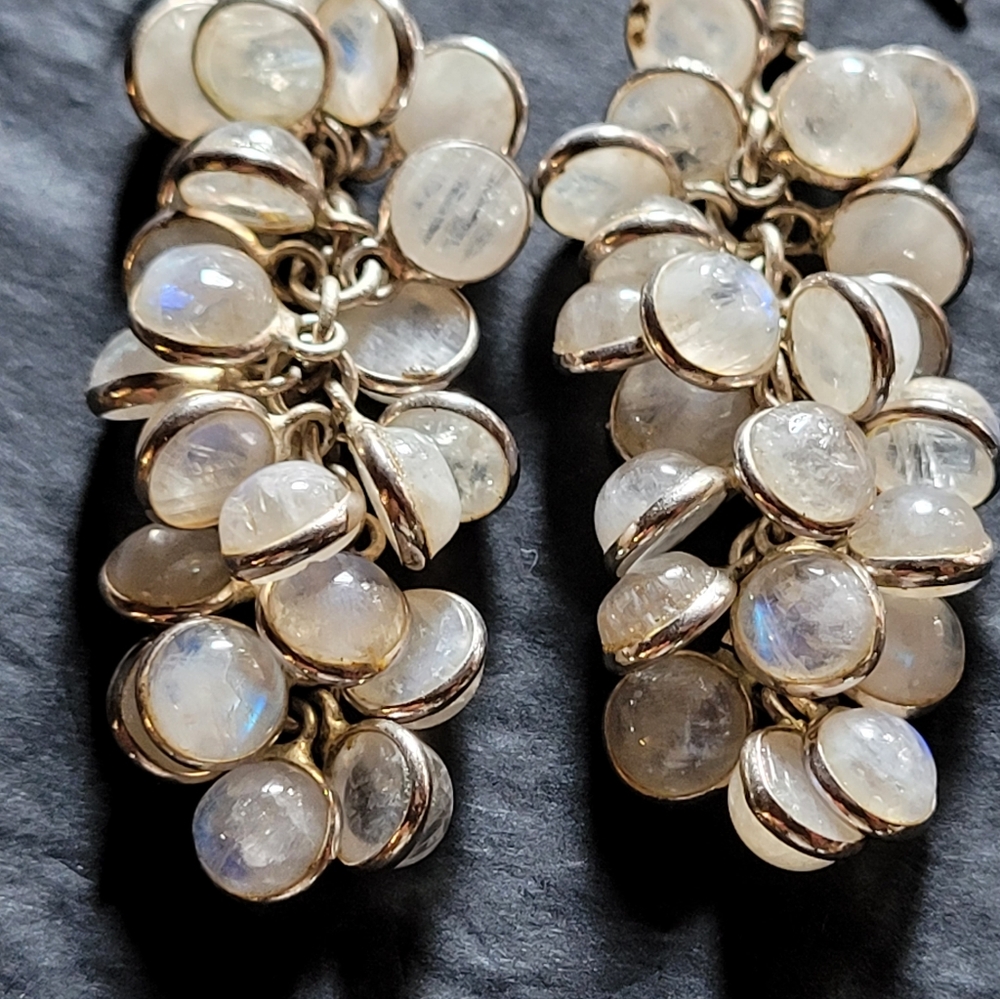 VTG Sterling Moonstone Earrings - Picture 3 of 6